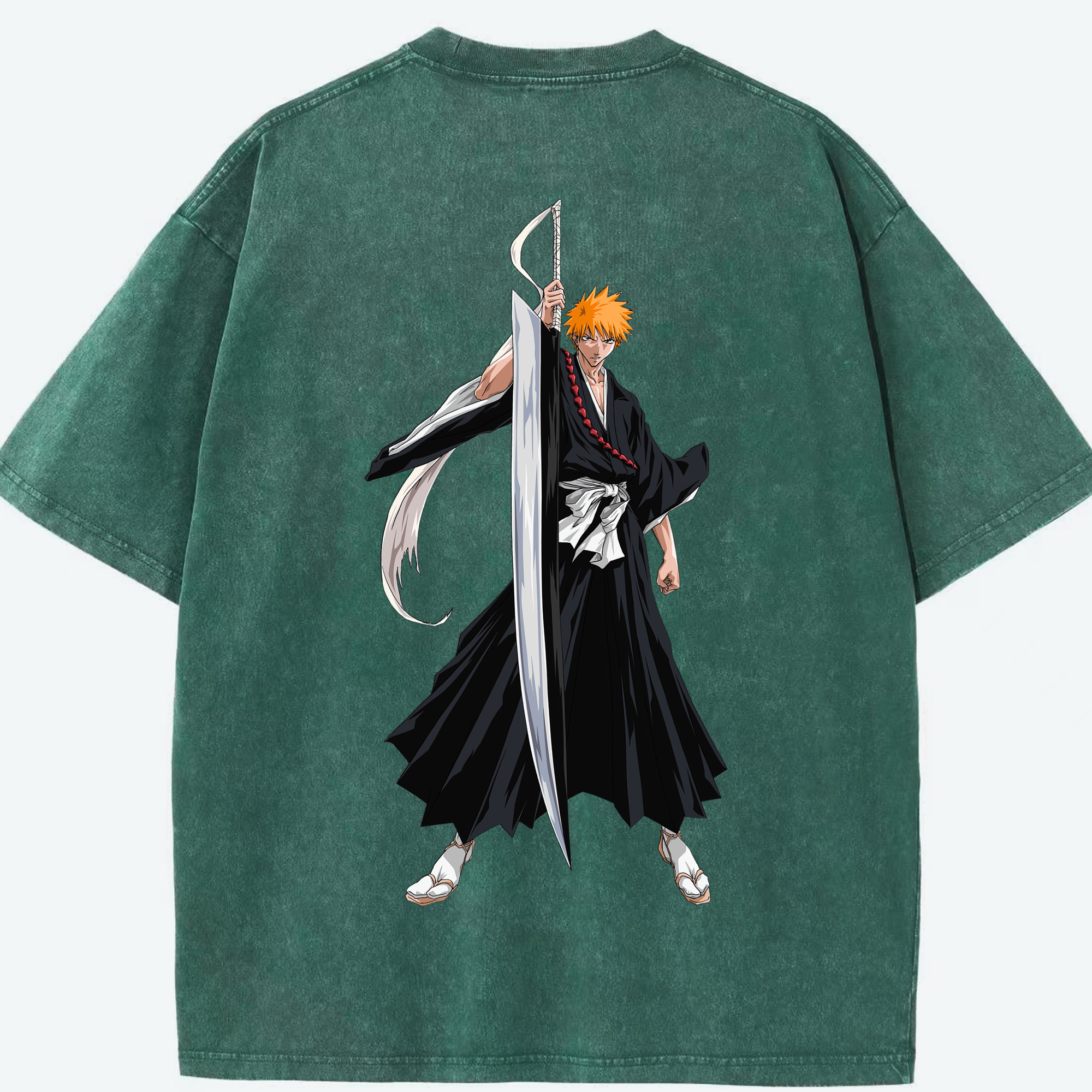 （画像用） ブリーチ 黒崎一護（くろさき いちご）BLEACH Kurosaki Ichigo 綿100% ヴィンテージ風 半袖Tシャツ（背面プリント）